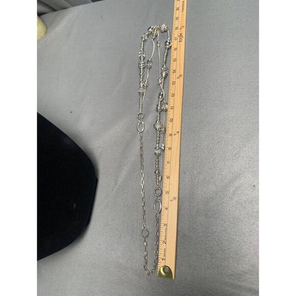 Silver-Tone Beaded Multi-Strand Necklace with Chain & Textured Beads 36" - Picture 6 of 7